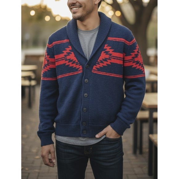 GAP Other - Gap Cardigan Sweater Men's Medium Shawl Collar Thick Knit Southwestern Aztec